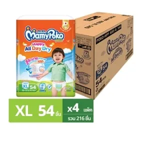 มามี่โพโค แพ้นท์ กางเกงผ้าอ้อม รุ่นแฮปปี้ ออลเดย์ดราย ขนาด XL 54 ชิ้น x 4 แพ็ค