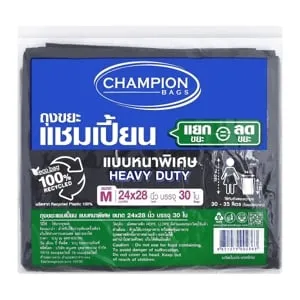 แชมเปี้ยน ถุงขยะ แบบหนาพิเศษ 24x28 นิ้ว สีดำ แพ็ค 30 ใบ