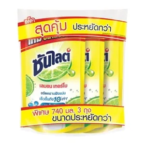 ซันไลต์ เลมอน เทอร์โบ น้ำยาล้างจาน 740 มล. แพ็ค 3